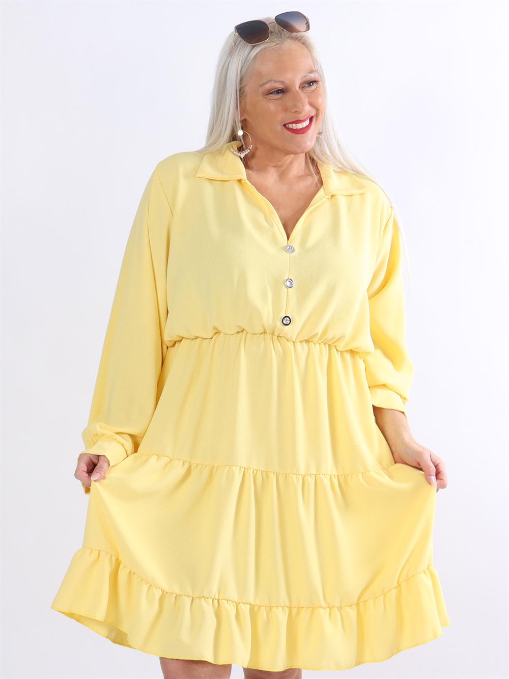 Slavia - Kjole med sølv knapper og elastik i taljen